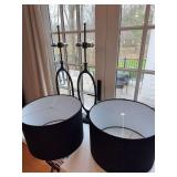 Pair of black lamps from Pottery Barn with large shades