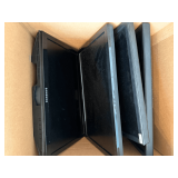 4 computer monitors and networking components