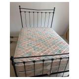 Full size bed: mattress, box spring, metal bed frame.