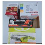 Hand hedge trimmers, sander, and security light