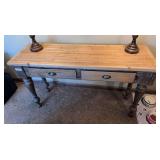 Wood sofa table with 2 drawers. 54” wide by 32” tall by 17” deep