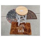 3 mats and wood stool