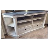 Sauder corner entertainment credenza. 61” wide by 27.5” tall by 18.5” deep