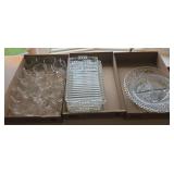 3 flats of clear glass snack sets