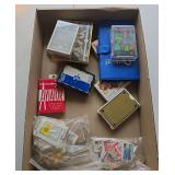 Flat of playing cards and stamps