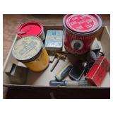 Flat of vintage tins. Shaving collectibles