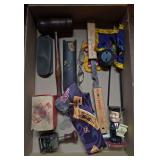 Flat of vintage desk nic nacs