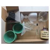 Flat of glassware and Fenton top hat