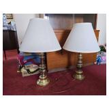 Pair of brass lamps