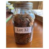 Jar of pennies. Some wheat. Not sorted or searched