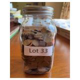 Jar of pennies. Some wheat. Not sorted or searched
