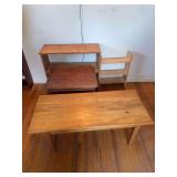 Miscellaneous wood furniture and shelves as shown