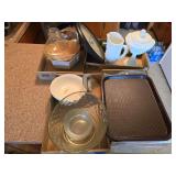 4 flats of glassware and kitchen items