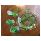 4 pieces of green depression glass. Possibly uranium