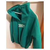 Vintage Ohio University coats as shown. Assorted OU outerwear group suitable for alumni, college apparel collectors, Bobcats fans, wearing, display, or resale.
