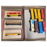 2 flats of HO scale train cars