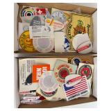 Two flats of firearm-related patches, stickers and decals including Federal, Winchester, Remington, Springfield Armory, NRA and Northwestern Ohio Volunteer Firemen’s Association items as shown. Mixe