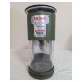 Bernzomatic Model No. TX750 propane dual-beam lantern with green metal housing, clear cylindrical globe and original Bernzomatic identification plate. Shows surface wear and age-related use.