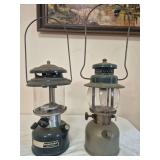 Coleman Model 288A Adjustable & Vintage Coleman Lantern – Marked 5/94 & 5/48. Includes later two-mantle adjustable lantern with dark green finish and an earlier nickel-fount Coleman lantern with gre
