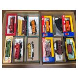 2 flats of HO scale train cars