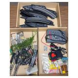 3 flats of model railroad track and accessories
