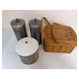 Picnic basket and ice cream barrels