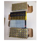 Assorted boxed and loose ammunition including .45 Auto, .380 Auto, .22-250 Remington and .243 Win, with Remington, Federal and Blazer Brass represented. Includes Remington Core-Lokt .243 Win 100-grain