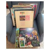 Group of assorted vinyl records including big band and children’s selections. Visible albums include Sesame Disco! and RCA Victor Adventures in Stereo – Sing! It’s Good for You, among others.