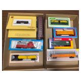 2 flats of HO scale train cars