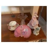 Fenton basket and miscellaneous glass and porcelain