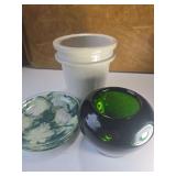 Blown Glass Controlled Bubble vase and 2 other peices