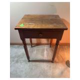 Antique side table with one drawer 28” high by 22” wide by 19” deep