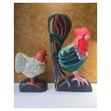 2 Wooden Carved Chickens
