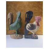 2 Wooden Carved Roosters