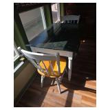 Painted table drop leaf and 2 chairs