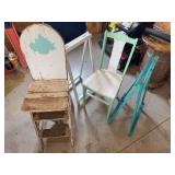 Old ironing board, chair and stands