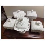 5 milk glass candy dishes