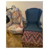 4 fabric arm chairs and foot stools