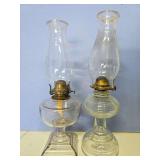 2 glass antique oil lamps