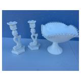 3 pieces of white milk glass