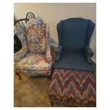 4 fabric arm chairs and foot stools