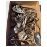 Flat of miscellaneous silver plate serving pieces