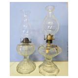 2 antique glass oil lamps