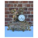 Brass mantel clock bugle boy