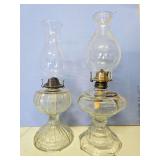2 antique glass oil lamps
