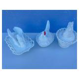 3 milk glass covered dishes