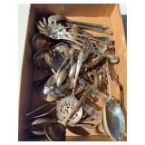 Flat of miscellaneous silver plate serving pieces