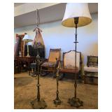 3 antique brass lamps in need of repairs