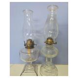 2 glass antique oil lamps