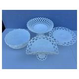 4 pieces of white milk glass